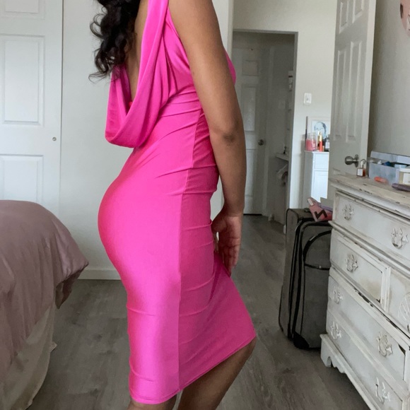 Barbie Pink Slinky Open Back Cowl Dress - Picture 4 of 13